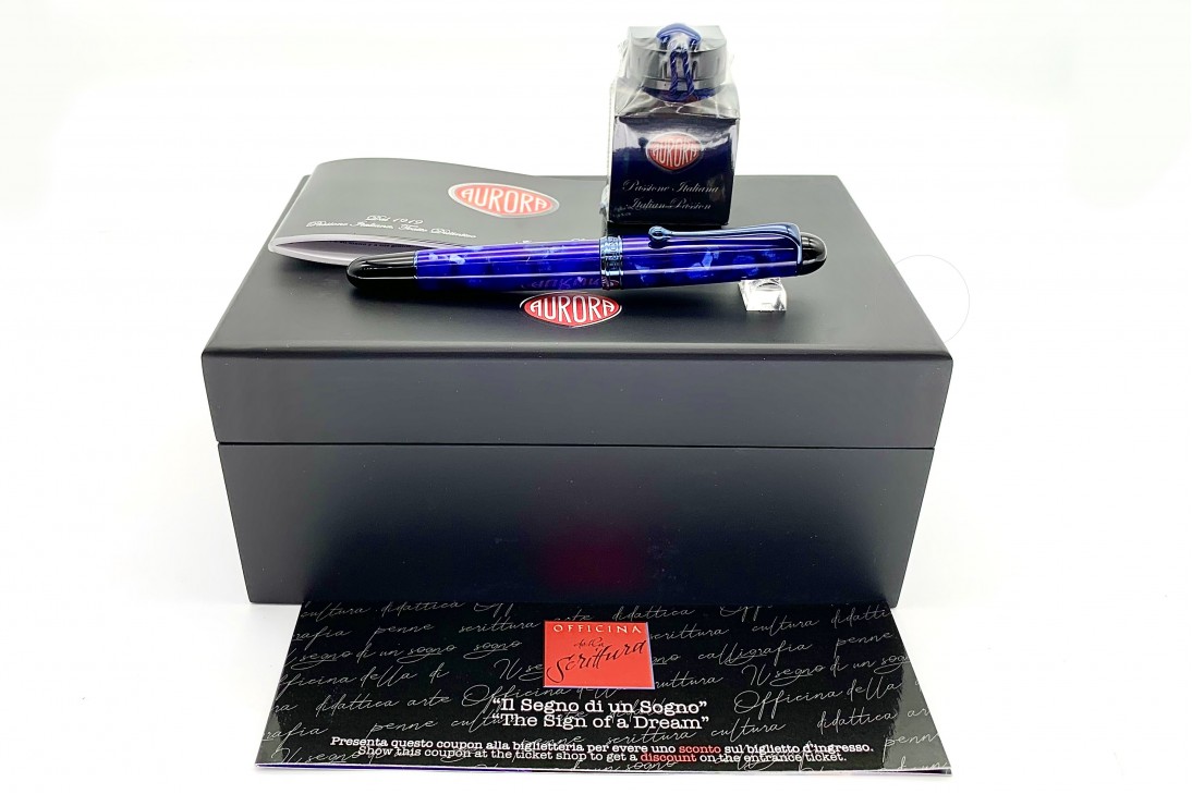 Aurora Limited Edition 88 Terra (Earth) Anodized Blue Trim and Nib Fountain  Pen